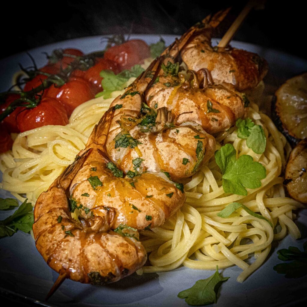 Black Tiger Garnalen op spies